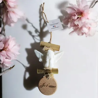 Savons - Tresse 1 Savon Ange Bergamote avec Rond Bois "Je t'aime" - FABRIQUE LOMAELLE