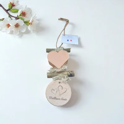 Savons - Tresse 1 Savon Cœur Fleur d'Oranger avec Rond Bois Gravé "Meilleure Amie" - FABRIQUE LOMAELLE