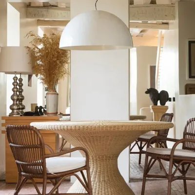 Dining Tables - RATTAN ROUND DINING TABLE OSLO NATURAL - MAHE HOMEWARE