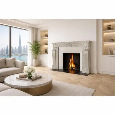 Unique pieces - Interwar Travertine Marble Fireplace Mantel - MAISON LEON VAN DEN BOGAERT