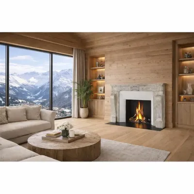 Unique pieces - Interwar Travertine Marble Fireplace Mantel - MAISON LEON VAN DEN BOGAERT