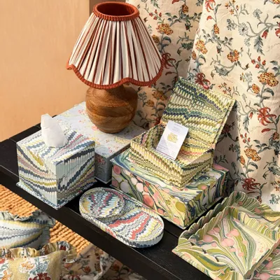 Objets de décoration - MARBLED SMALL PLEATED LAMPSHADE - MOSS MOUNTAIN - CRAFT BOAT