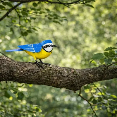 Accessoires de déco extérieure - sculpture métal recyclé mésange ailes fermées - TERRE SAUVAGE