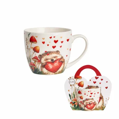 Tea and coffee accessories - mug with paper sleeve hedgehog & hearts - KARENA INTERNATIONAL