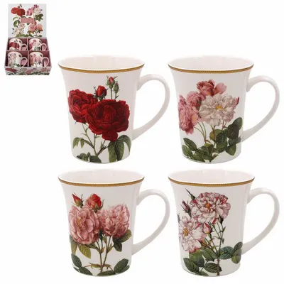 Tasses et mugs - set 4 mugs redoute rose mix - KARENA INTERNATIONAL