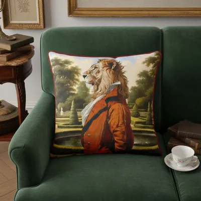 Linens - Aristocratic Bestiary 1 Lord Lion - Velvet Pillow Case 45cm x 45cm - LAURE WELFLING - DJEBELI