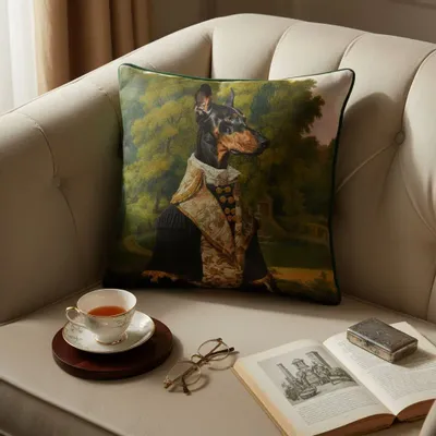 Linens - Aristocratic Bestiary 3 (Count Dobberly) — Velvet Cushion Cover 45cm x 45cm - LAURE WELFLING - DJEBELI