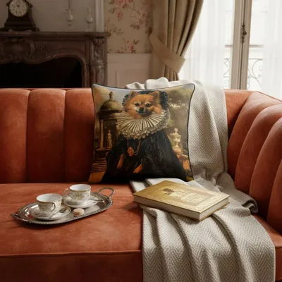 Linge - Bestiaire Aristocratique 9 (Duchess Loulou) — Housse Coussin Velours 45cm x 45cm - LAURE WELFLING - DJEBELI