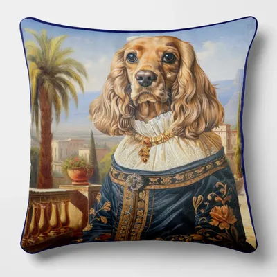 Linge - Bestiaire Aristocratique 10 (La Comtesse Cocker) — Housse Coussin Velours 45cm x 45cm - LAURE WELFLING - DJEBELI