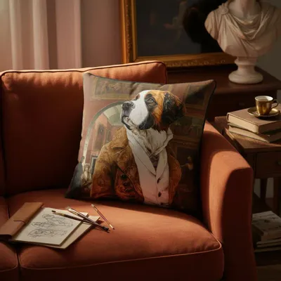 Linge - Bestiaire Aristocratique 11 (Le Baron Saint-Bernard) — Housse Coussin Velours 45cm x 45cm - LAURE WELFLING - DJEBELI