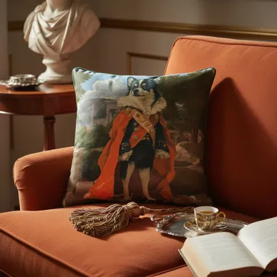 Linens - Aristocratic Bestiary 14 (Sir Valhund) — Velvet Cushion Cover 45cm x 45cm - LAURE WELFLING - DJEBELI