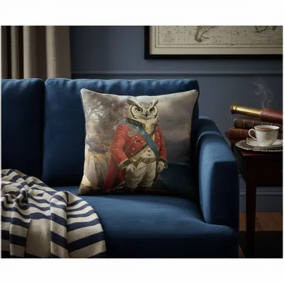 Linge - Bestiaire Aristocratique 16 (L’Amiral Hibou) — Housse Coussin Velours 45cm x 45cm - LAURE WELFLING - DJEBELI