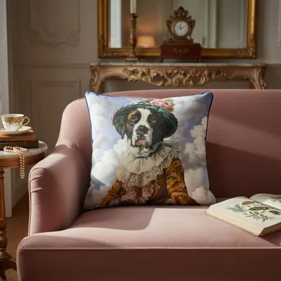 Linens - Aristocratic Bestiary 17 (Marchioness Saintbernette) — Velvet Cushion Cover 45cm x 45cm - LAURE WELFLING - DJEBELI