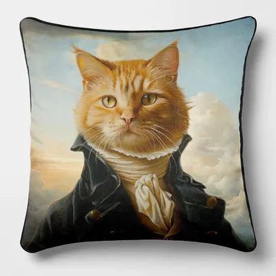 Linge - Bestiaire Aristocratique 18 (Monsieur Du Chat) — Housse Coussin Velours 45cm x 45cm - LAURE WELFLING - DJEBELI