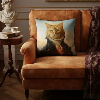 Linge - Bestiaire Aristocratique 18 (Monsieur Du Chat) — Housse Coussin Velours 45cm x 45cm - LAURE WELFLING - DJEBELI