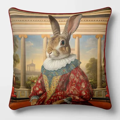 Linens - Aristocratic Bestiary 26 (Princess Fluffington) — Velvet Cushion Cover 45cm x 45cm - LAURE WELFLING - DJEBELI