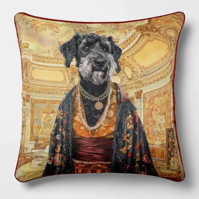 Linge - Bestiaire Aristocratique 31 (La Duchesse Schnauzer) — Housse Coussin Velours 45cm x 45cm - LAURE WELFLING - DJEBELI