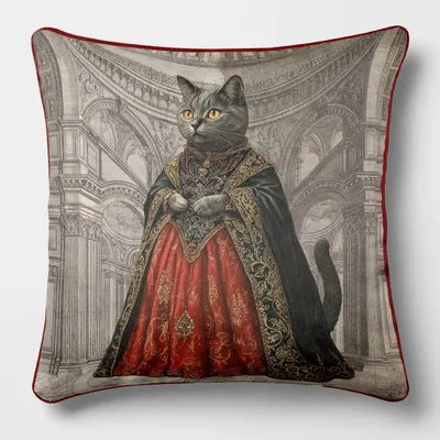 Linge - Bestiaire Aristocratique 35 (La Baronne Chatte Noire) — Housse Coussin Velours 45cm x 45cm - LAURE WELFLING - DJEBELI