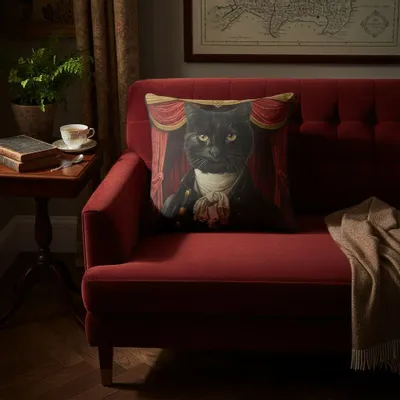 Linge - Bestiaire Aristocratique 36.2 (Chevalier du Chat Noir) — Housse Coussin Velours 45cm x 45cm - LAURE WELFLING - DJEBELI