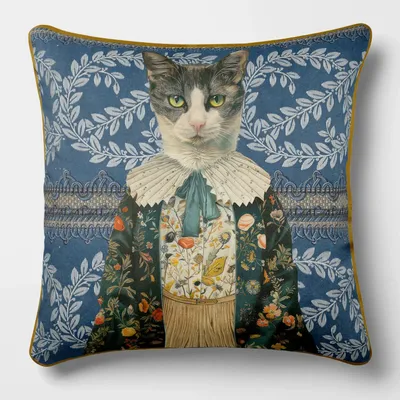 Linge - Bestiaire Aristocratique 46 (Le Vicomte Matou) — Housse Coussin Velours 45cm x 45cm - LAURE WELFLING - DJEBELI
