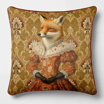 Linens - Aristocratic Bestiary 50 (Lady Foxina) — Velvet Cushion Cover 45cm x 45cm - LAURE WELFLING - DJEBELI