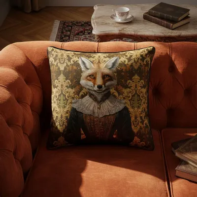 Linge - Bestiaire Aristocratique 53 (Lady Renarde) — Housse Coussin Velours 45cm x 45cm - LAURE WELFLING - DJEBELI