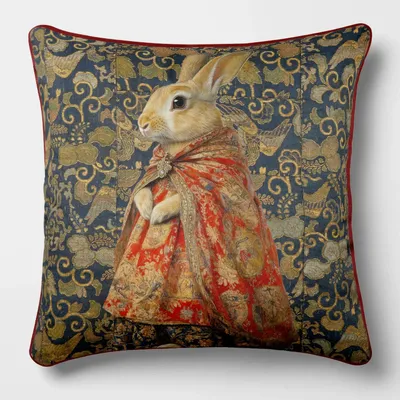 Linge - Bestiaire Aristocratique 59 (Le Comte Lapin) — Housse Coussin Velours 45cm x 45cm - LAURE WELFLING - DJEBELI