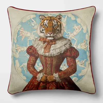 Linge - Bestiaire Aristocratique 60 (Princesse Tigresse) — Housse Coussin Velours 45cm x 45cm - LAURE WELFLING - DJEBELI