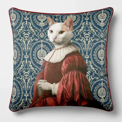 Linens - Aristocratic Bestiary 45 (Duchess Kitty) — Velvet Cushion Cover 45cm x 45cm - LAURE WELFLING - DJEBELI