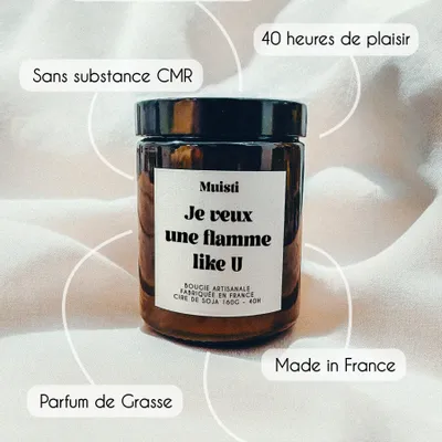 Objets de décoration - Bougie Parfumée - Je veux une flamme like U - Musc blanc – 160g - MUISTI