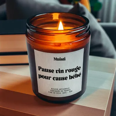 Objets de décoration - Bougie Parfumée - Pause vin rouge pour cause bébé - Musc blanc – 160g - MUISTI