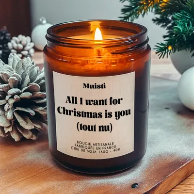 Objets de décoration - Bougie Parfumée - All I want for Christmas is you (tout nu) - Musc blanc – 160g - MUISTI