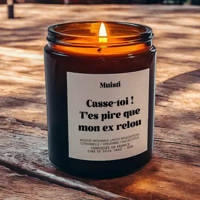 Objets de décoration - Bougie Anti-moustiques - Casse-toi ! T'es pire que mon ex relou – Citronnelle – 160g - MUISTI