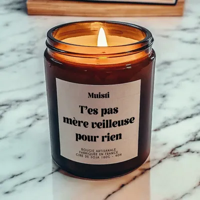 Objets de décoration - Bougie Parfumée - T'es pas mère veilleuse pour rien - Musc blanc – 160g - MUISTI