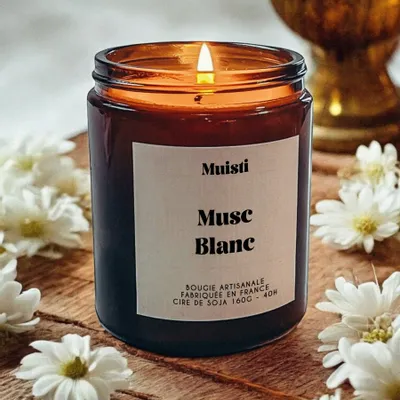 Objets de décoration - Bougie Parfumée Musc Blanc – 160g - MUISTI