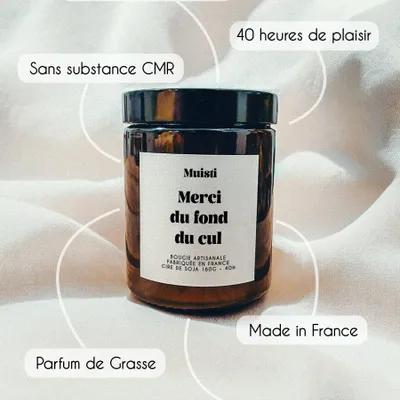 Objets de décoration - Bougie Parfumée - Merci du fond du cul - Musc blanc – 160g - MUISTI