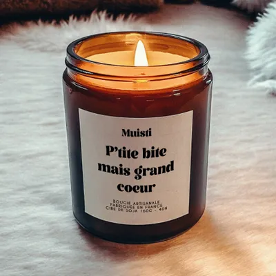 Objets de décoration - Bougie Parfumée - P'tite bite mais grand cœur - Musc blanc – 160g - MUISTI