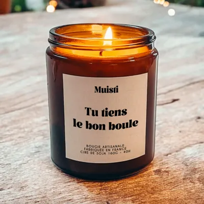 Objets de décoration - Bougie Parfumée - Tu tiens le bon boule - Musc blanc – 160g - MUISTI