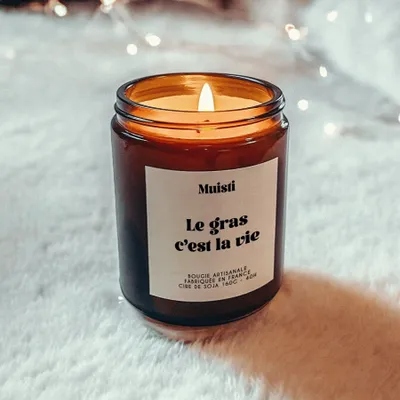 Objets de décoration - Bougie Parfumée - Le gras c'est la vie - Musc blanc – 160g - MUISTI