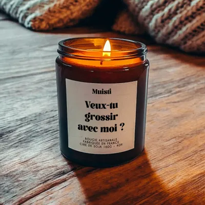 Objets de décoration - Bougie Parfumée - Veux-tu grossir avec moi ? - Musc blanc – 160g - MUISTI