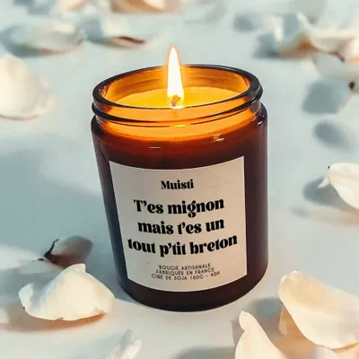 Objets de décoration - Bougie Parfumée - T'es mignon mais t'es un tout p'tit breton - Musc blanc – 160g - MUISTI