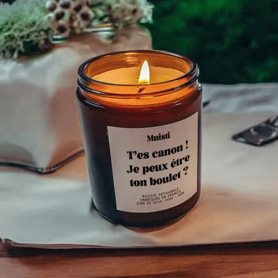 Objets de décoration - Bougie Parfumée - T'es canon ! Je peux être ton boulet ? - Musc blanc – 160g - MUISTI