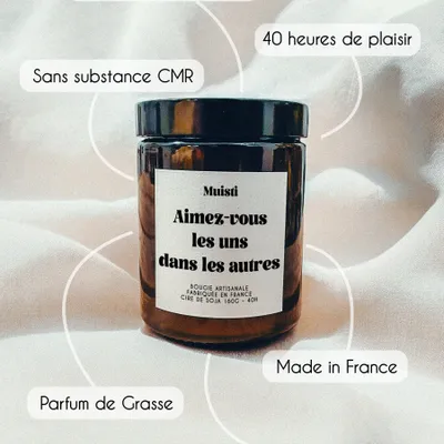 Objets de décoration - Bougie Parfumée - Aimez vous les uns dans les autres - Musc blanc – 160g - MUISTI