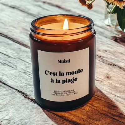 Objets de décoration - Bougie Parfumée - C'est la moule à la plage - Musc blanc – 160g - MUISTI