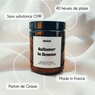 Objets de décoration - Bougie Parfumée - Rallumer la flemme - Musc blanc – 160g - MUISTI