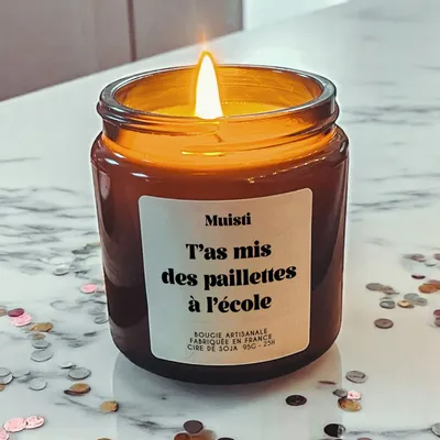 Bougies - Bougie Parfumée - T'as mis des paillettes à l'école - Musc blanc – 95g - MUISTI