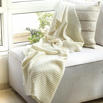 Throw blankets - Pure Cashmere Waffle Throw Blanket - Kai - PASHMA