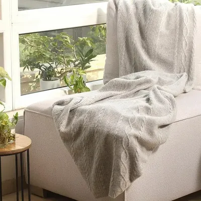 Throw blankets - Cable Knit Cashmere Throw : Theodore - PASHMA