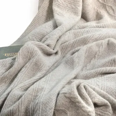 Throw blankets - Cable Knit Cashmere Throw : Theodore - PASHMA