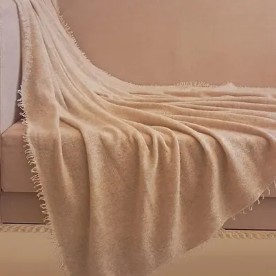 Throw blankets - Hand Knitted Taupe Cashmere Throw : Azaziel - PASHMA